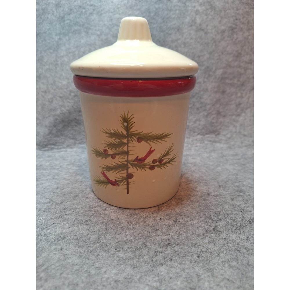 Hallmark Ceramic Christmas  Cinnamon Scent Candle With Lid 6 Inches  Candle Used